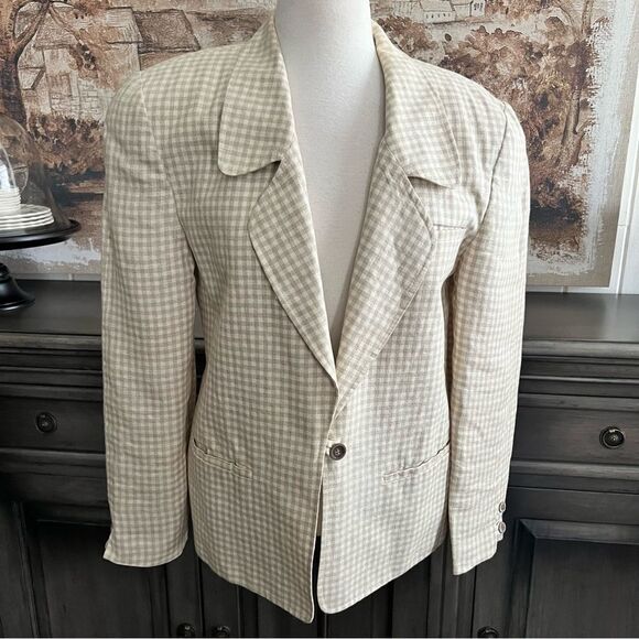 Vintage Tan & Cream Check Oversized Blazer size 6 - Picture 2 of 8